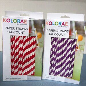 SET of 2 Boxes Purple & Red 144 Paper Straws Kolorae Ea Box #G7